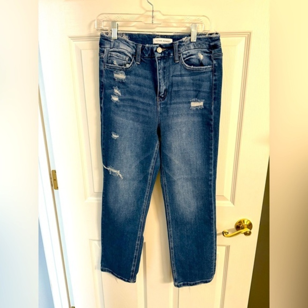 Flying Monkey Dark Blue Distressed Cropped Jeans